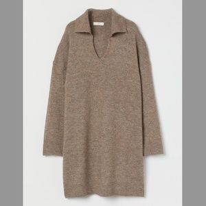 H&M brown beige collared wool blend knit sweater dress NWT
